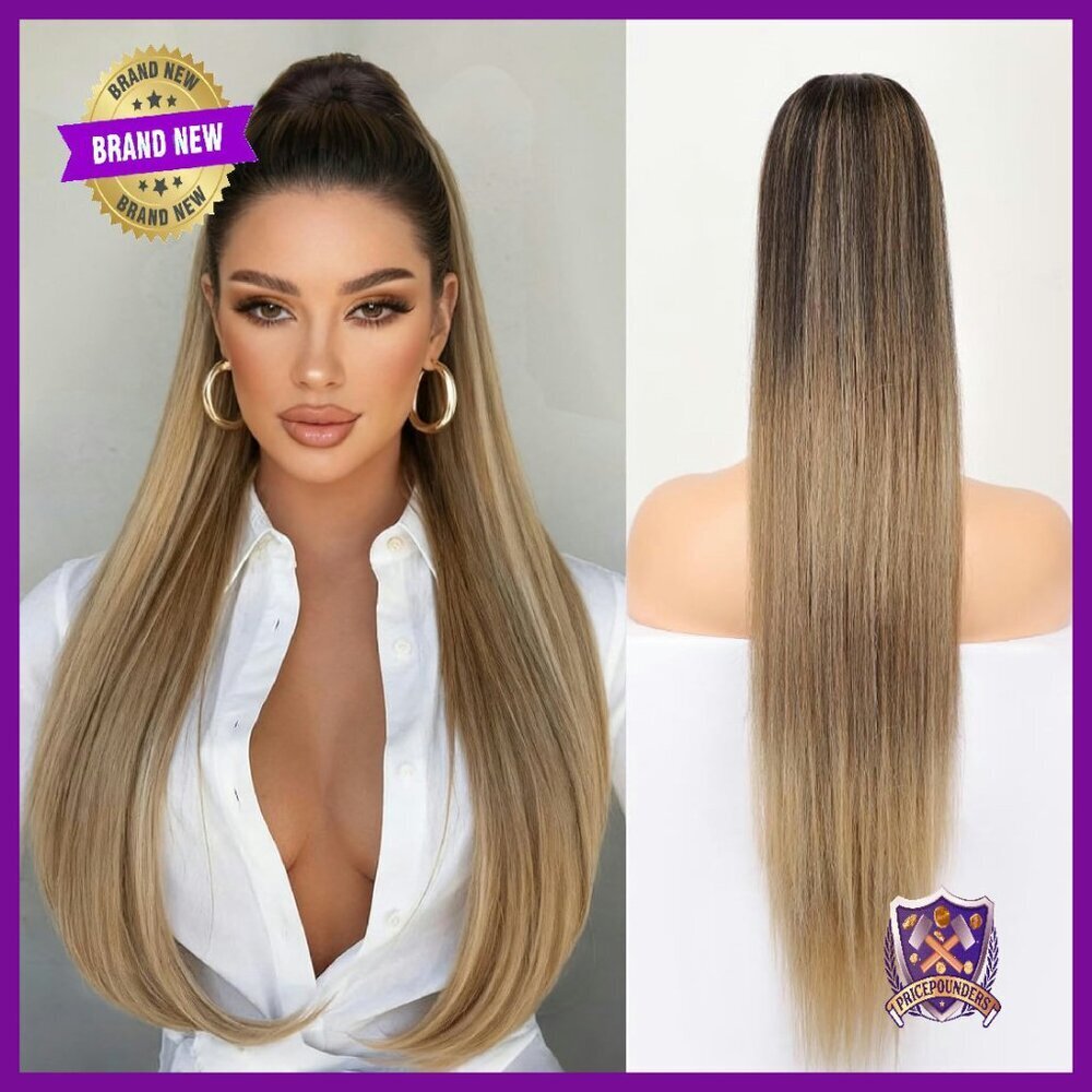 Long Straight Clip-In Ponytail Extension, Heat Resistant Synthetic Hair